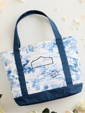 Blue and White Toile Canvas Tote with Navy Handles ^ LOWE’S^ *SOLD OUT*